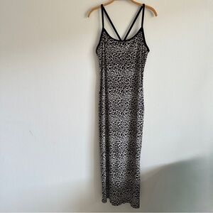 Vintage Leopard Print Maxi Dress Personal Identity Maxi Slit Velvet Black Y2K